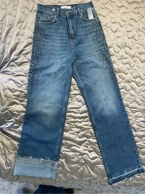 KASHA Embellished Blue Wide-Leg Women's Jeans size 4